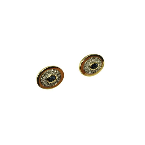 Vintage 10 Karat Yellow Gold Natural Sapphire and Diamond Earrings #12308 - Picture 2 of 6